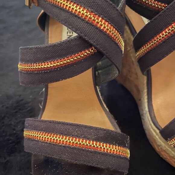 Steve Madden Daybreak blue multi espadrilles strappy high wedges cork, size 8 - Picture 2 of 10